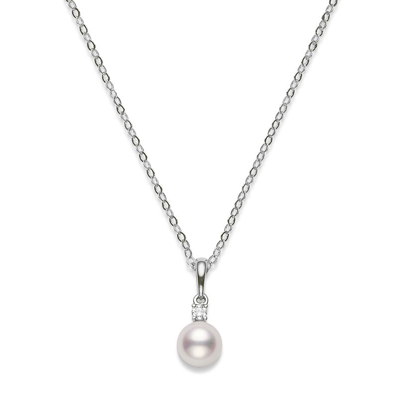 Mikimoto 18K White Gold Everyday Essentials Akoya and Diamond Pendant Necklace