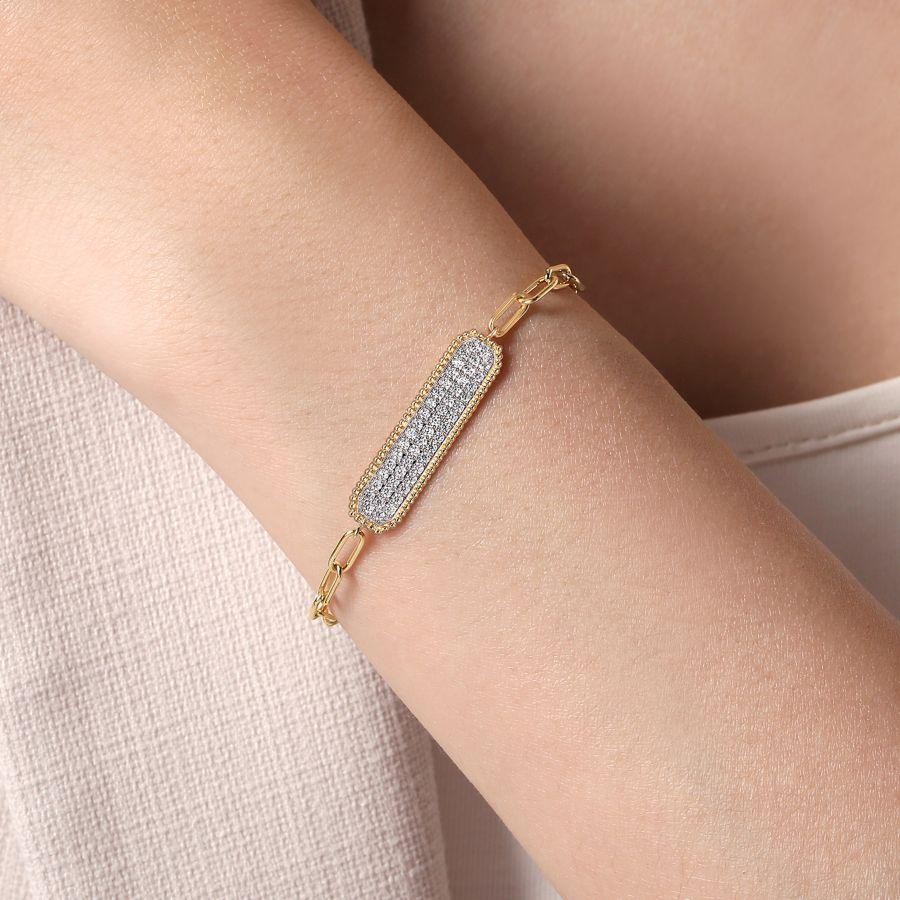 Gabriel 14K Yellow Gold Diamond Pave Wide Bar Bracelet with 49 Round Diamonds 0.58 Tcw H-I SI2