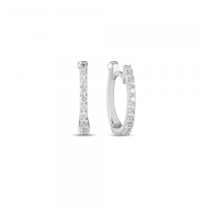 18K White Gold Baby Hoop Earrings with 20 Round Brilliant Cut Diamonds 0.20 TCW G-H SI