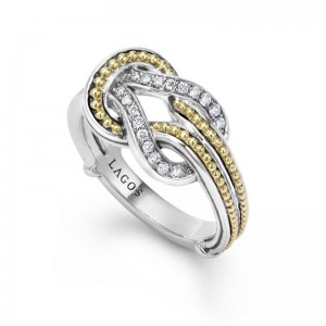 SS or CER BDS Rings w/Diamonds Style=Free Form Metal=SS&18KYG Color=White & Yellow Ring Size=7
newport small two tone knot ring with diamonds