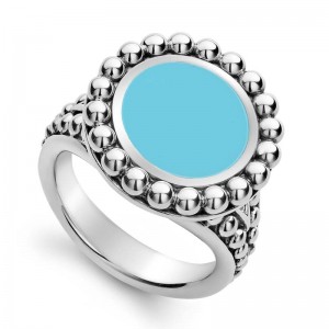 S/S Maya Blue Ceramic 19Mm Crcl Ring Sz 7