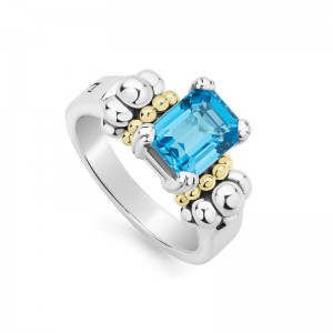 S/S & 18K Yg Glacier Blue Topaz 9X7 Gemstone Ring