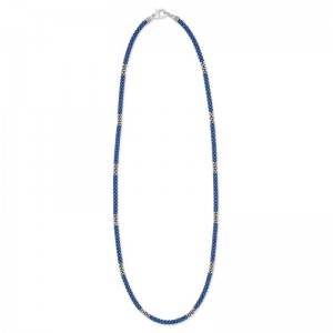 Lagos Sterling Silver Marine Blue Ceramic 3mm Rope Necklace with 12 Medium Stations