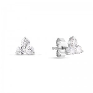 Roberto Coin 18K White Gold 3 Stone Cluster Stud Earrings with 3 Round Diamonds 0.55 TCW G-H SI