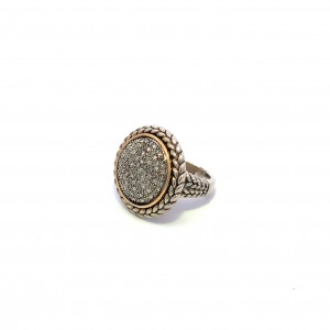 Estate Sterling Silver and 14K Yellow Gold Diamond Ring