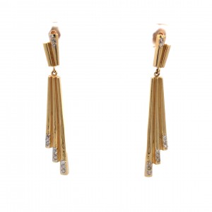 Estate 14K Yellow Gold Dangling Earrings with 22 Round Diamonds Approx. 0.33 Ctw