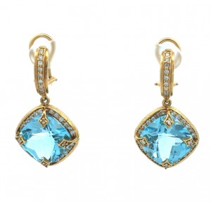Estate 18K Yellow Gold Seidengang Blue Topaz and Diamond Earrings