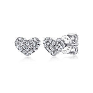 Gabriel & Co. 14K White Gold Classic Heart Shaped Pavé Diamond Stud Earrings