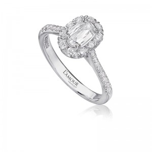Christopher Design 14K White Gold Engagement Ring with 1 L'Amour Crisscut Diamond 0.42 Cts & 12 Round Diamonds 0.28 Tcw G SI1