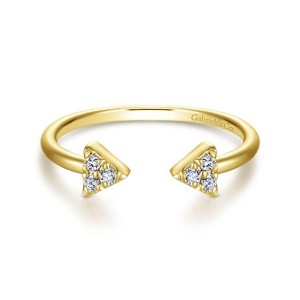 14K Yellow Gold Pave Diamond Triangle Split Ring
