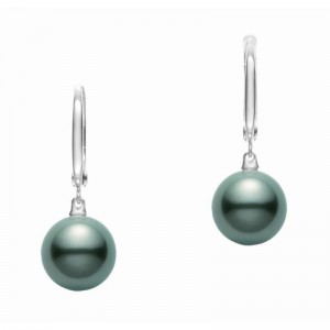 Mikimoto 18K White Gold Black South Sea Cultured Pearl Lever Back Earrings