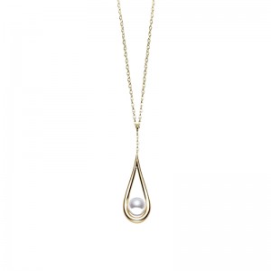 Mikimoto 8K Yellow Gold Necklace with 1 Round Akoya Pearl A+ 6.5mm 18