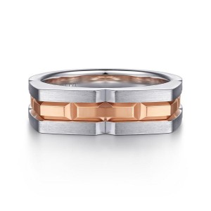 Gabriel & Co 14K White & Rose Gold Angular Ring   Size 10