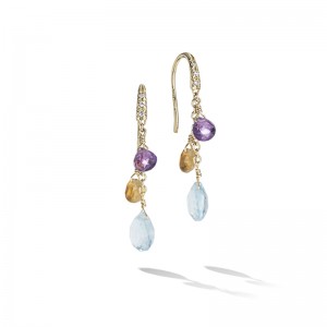 Marco Bicego 18K Yellow Gold Paradise Collection Diamond and Mixed Gemstone Short Drop Earrings