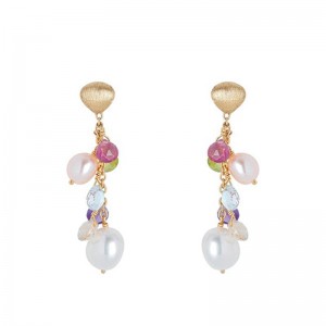 Marco Bicego 18K Yellow Gold Earrings with 4 FreshWater Pearls & 5 Mixed Gemstones
