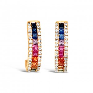14K Rose Gold Multi Colored Sapphire Hoop Earrings