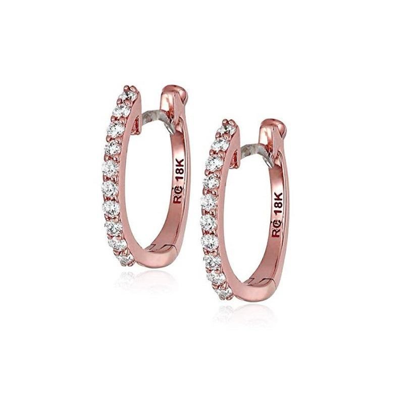 Roberto Coin 18K Rose Gold The Perfect Diamond Hoops Micropave Huggy Earrings