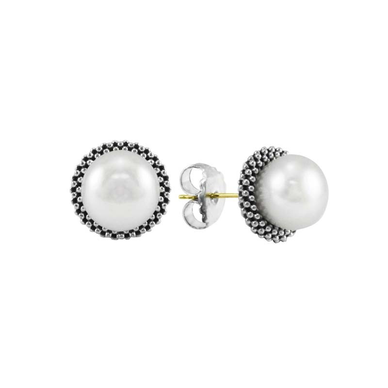 Lagos Sterling Silver Luna Pearl Stud 12mm Earrings