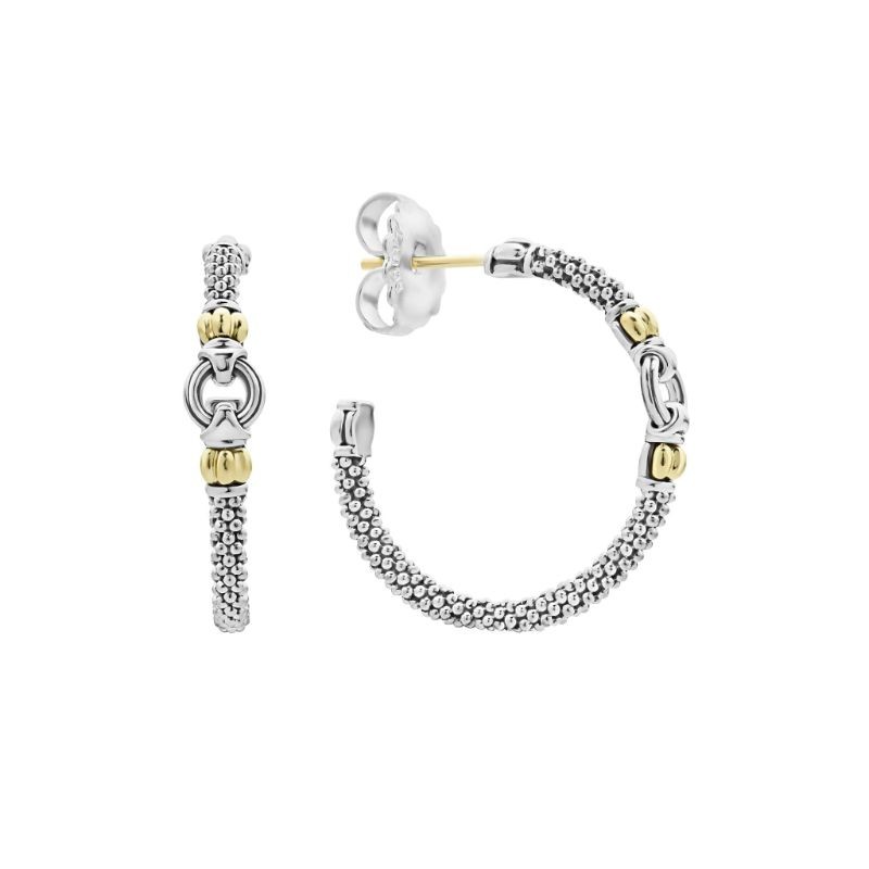 Lagos 18K Yellow Gold and Sterling Silver Signature Caviar 28mm Hoop Earrings