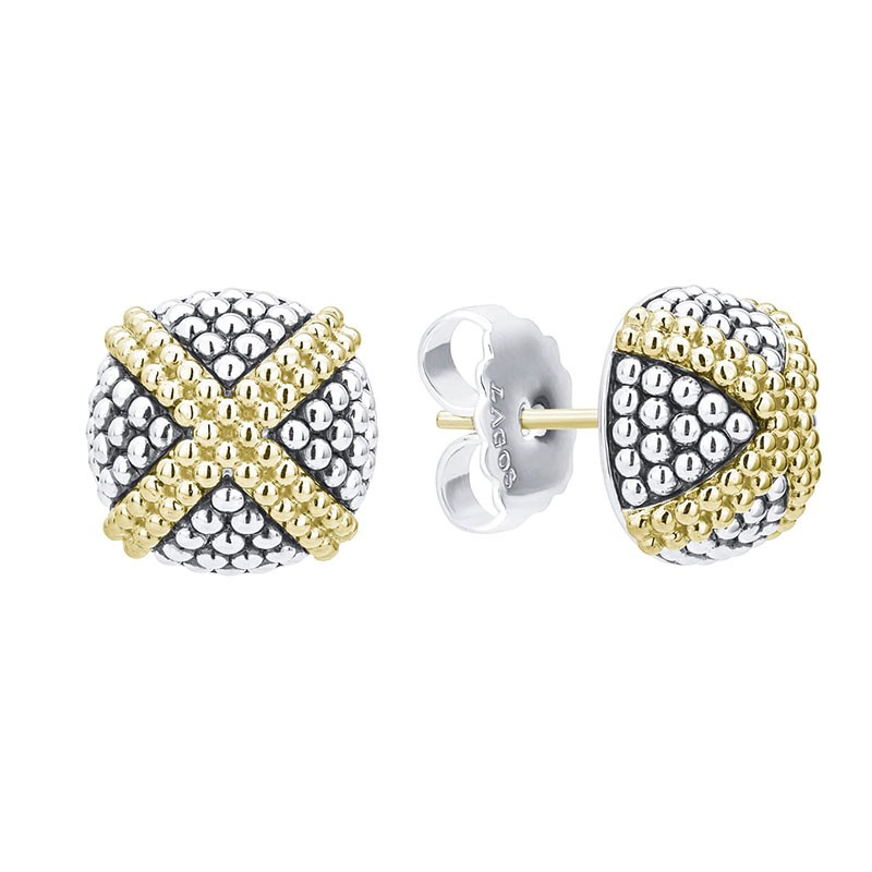 Lagos 18K Yellow Gold and Sterling Silver Signature Caviar 12mm Stud Earrings