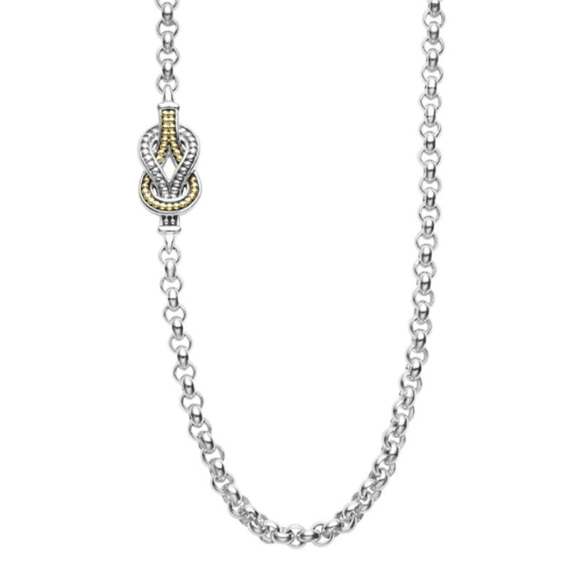 Lagos Sterling Silver & 18K Yellow Gold Newport 4mm Rolo 4 Link With Stations Necklace Length 34