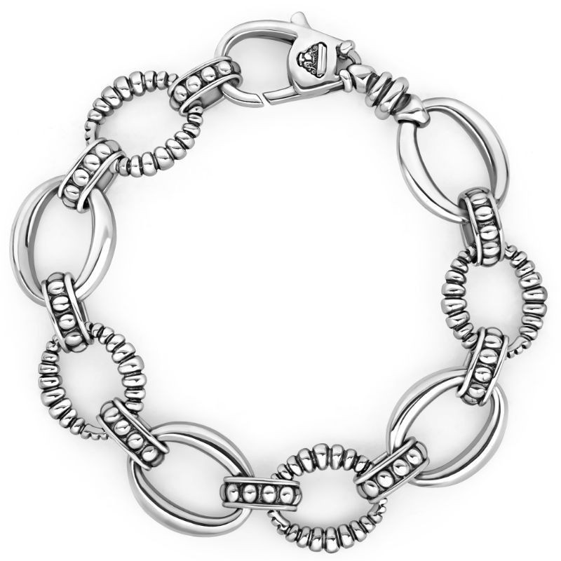 Lagos Sterling Silver Signature Caviar Oval Smooth and Fluted Link Bracelet