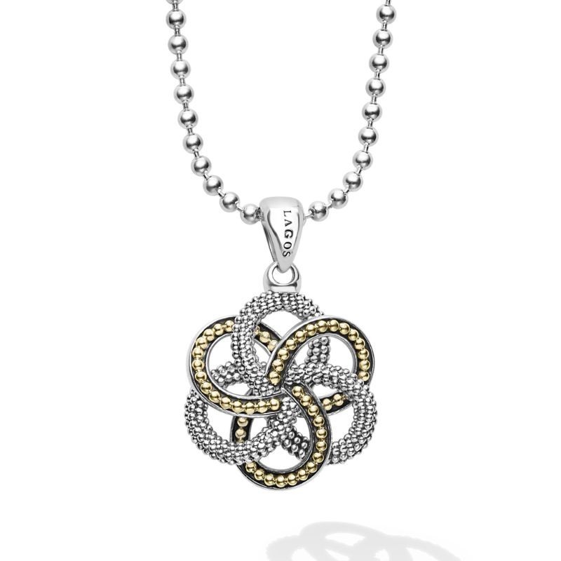 Lagos 18K Yellow Gold and Sterling Silver Love Knot Large Two Tone 30x25mm Pendant Necklace