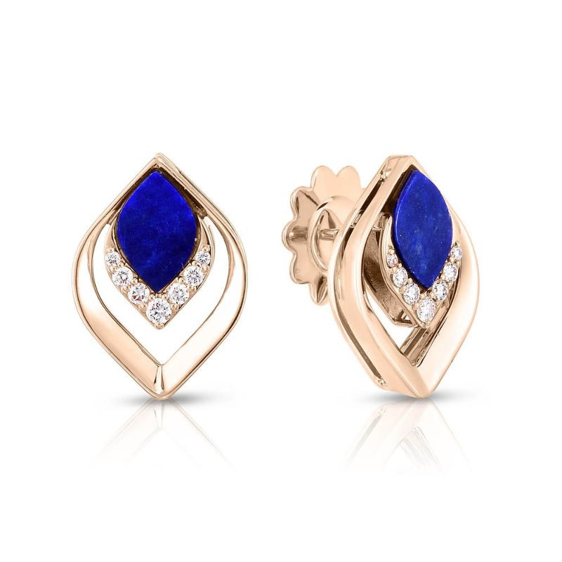 Roberto Coin 18K Rose Gold Earrings with 2 Lapis 1.68 Tcw & 14 Round Diamonds 0.15 Tcw G-H SI