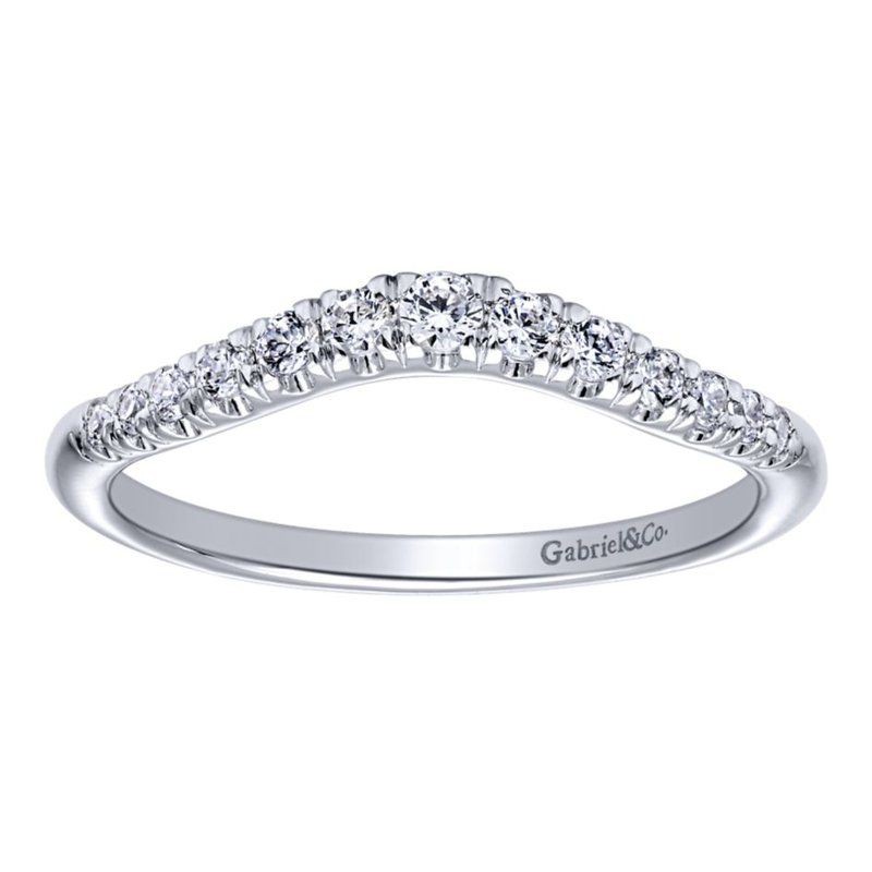 Gabriel & Co. 14K White Gold Curved French Pave Diamond Anniversary Band with13 Round Diamonds 0.24 Tcw G-H SI2