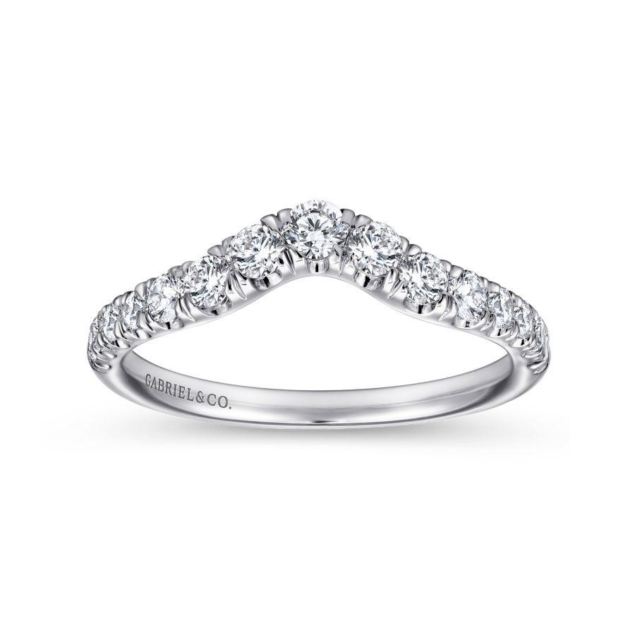 Gabriel & Co. 14K White Gold French Anniversary Band with 15 Round Diamonds 0.48 Tcw G-H SI2