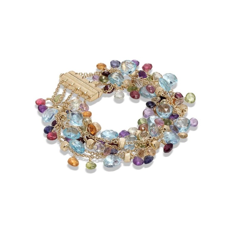 Marco Bicego 18K Yellow Gold Paradise Collection Blue Topaz and Mixed Gemstone Five Strand Bracelet