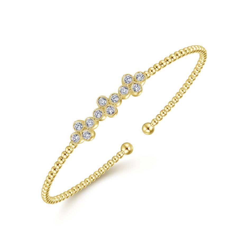 Gabriel & Co. 14K Yellow Gold Bujukan Quatrefoil Diamond Stations Bead Cuff Bracelet