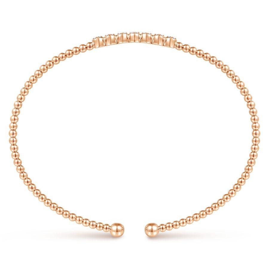 Gabriel & Co. 14K Rose Gold Bujukan Bead Cuff Bracelet With Cluster Diamond Stations 28 Round Diamonds G-H SI2
