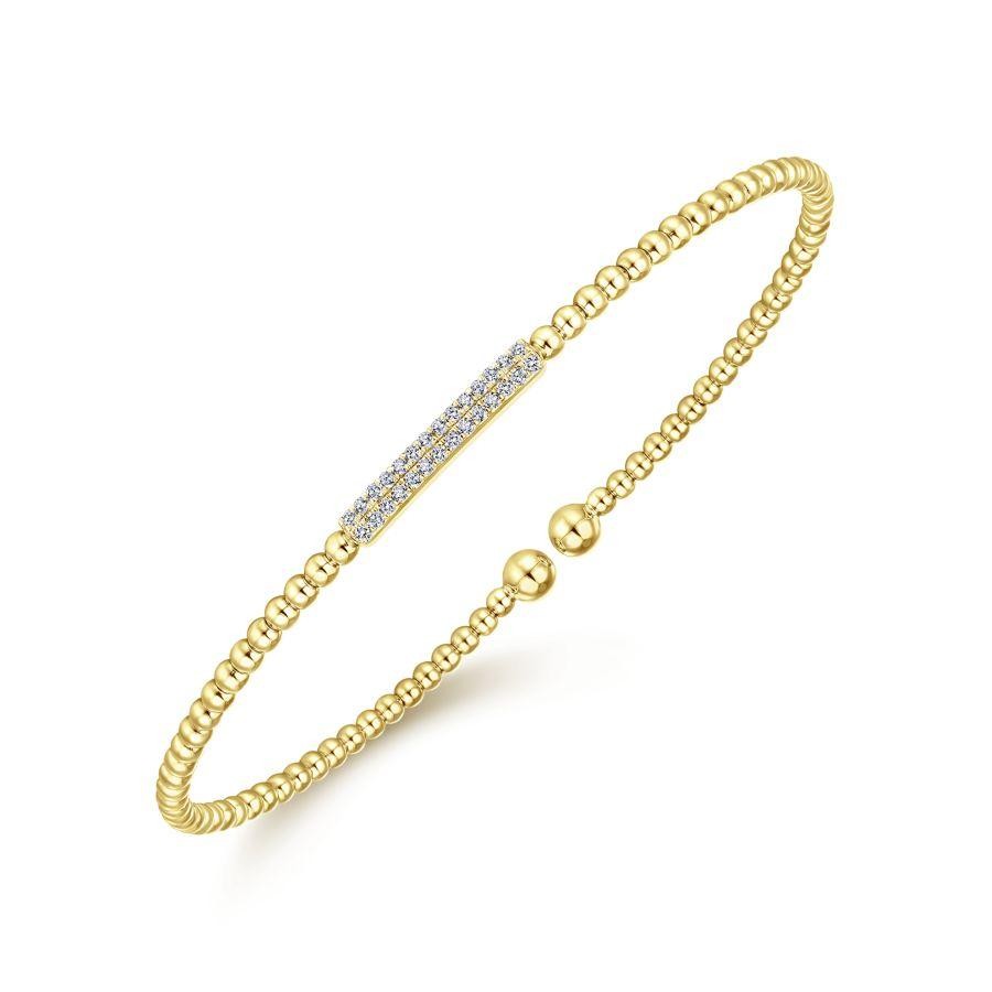 Gabriel & Co. 14K Yellow Gold Bujukan Bead Cuff Bracelet with 28 Round Diamonds 0.13 Tcw G-H SI2   Size: 6.25