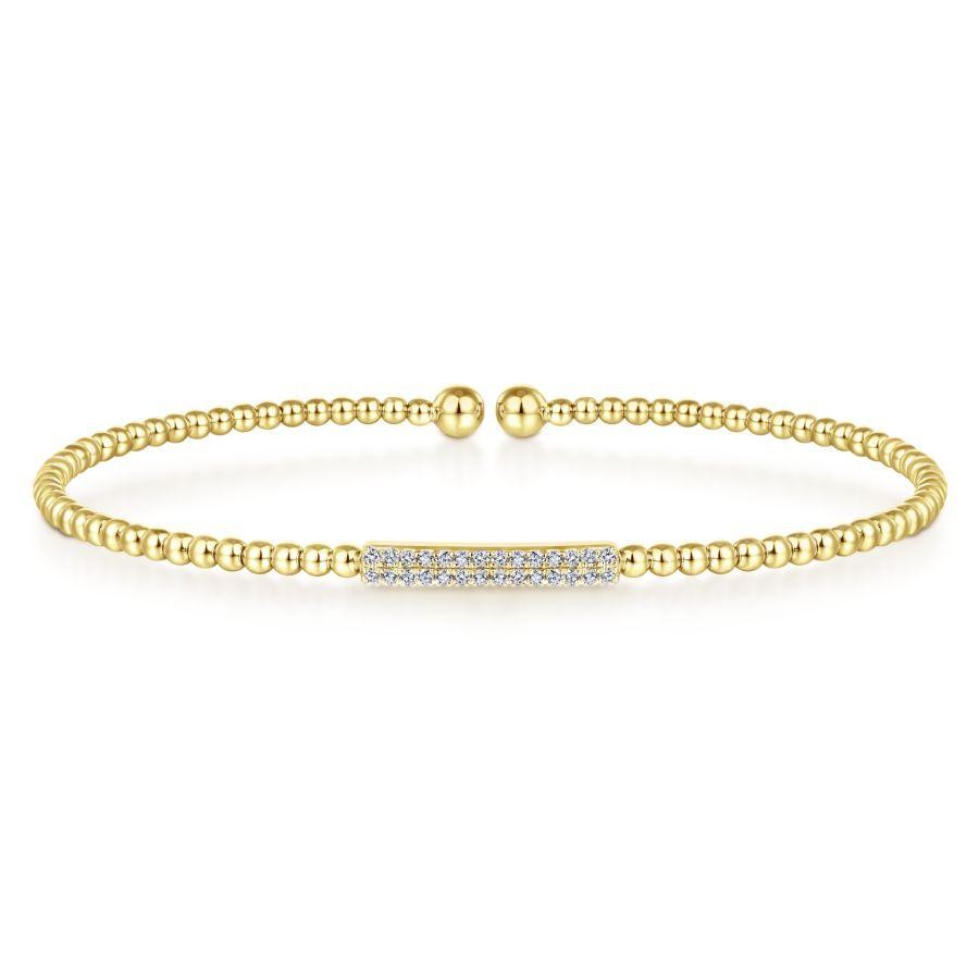 Gabriel & Co. 14K Yellow Gold Bujukan Bead Cuff Bracelet with 28 Round Diamonds 0.13 Tcw G-H SI2   Size: 6.25
