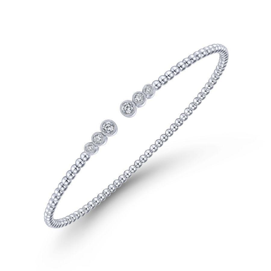 Gabriel & Co. 14K White Gold Bujukan Bezel Set Diamonds Bead Split Cuff Bracelet