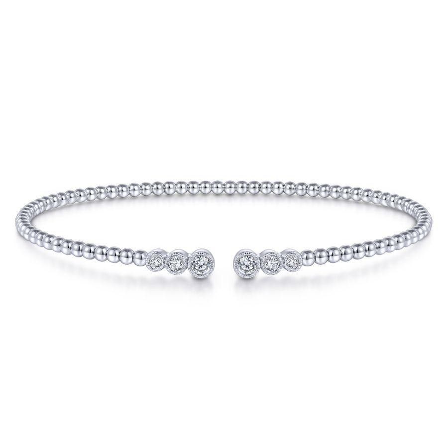 Gabriel & Co. 14K White Gold Bujukan Bezel Set Diamonds Bead Split Cuff Bracelet