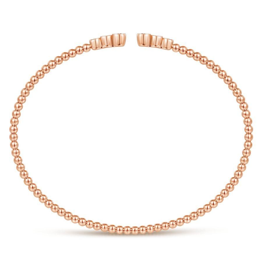Gabriel & Co. 14K Rose Gold Bujukan Bezel Set Diamonds Bead Split Cuff Bracelet
