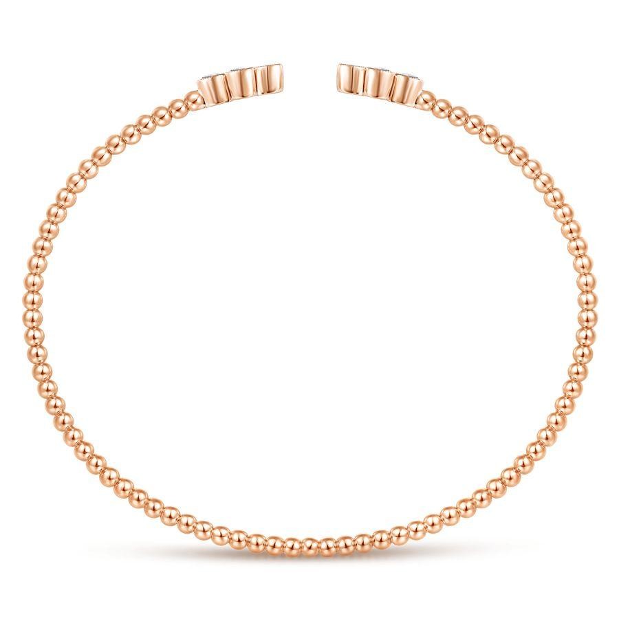 Gabriel & Co. 14K Rose Gold Bujukan Quatrefoil Diamond Endcaps Bead Split Cuff Bracelet