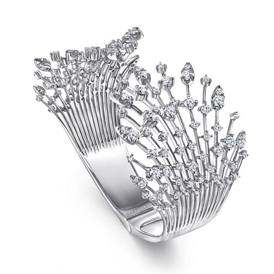 Gabriel & Co. 14K White Gold Diamond Burst Split Cuff Bracelet with 134 Round Diamonds G-H SI2  Size 6.5
