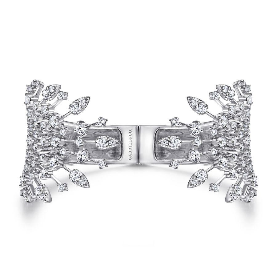 Gabriel & Co. 14K White Gold Diamond Burst Split Cuff Bracelet with 134 Round Diamonds G-H SI2  Size 6.5