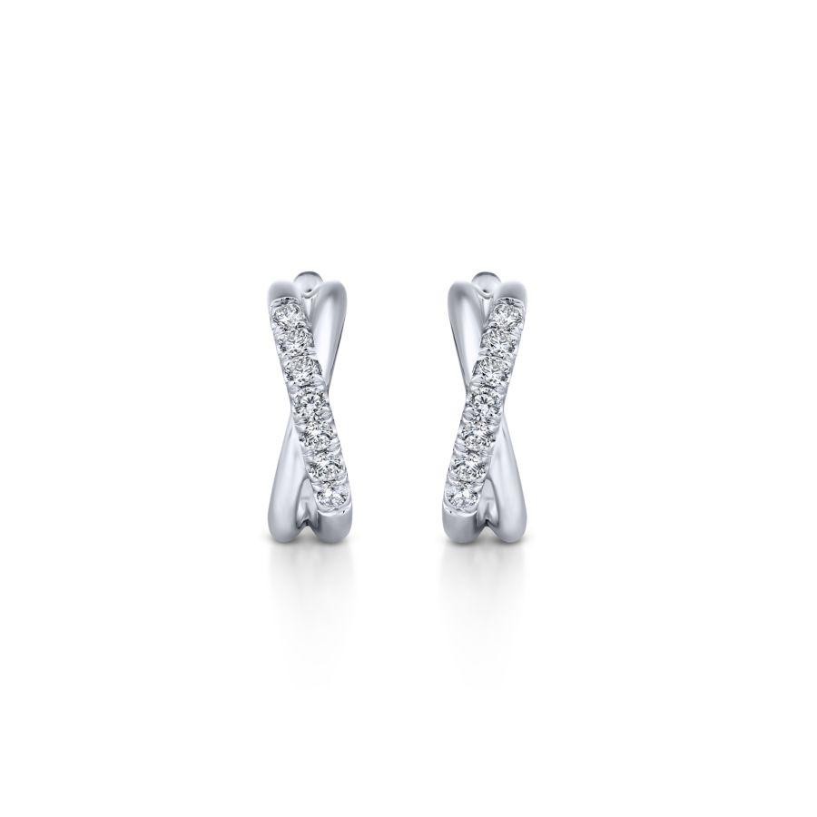 Gabriel & Co. 14K White Gold Contemporary Twisted 15mm Diamond Huggies Earrings