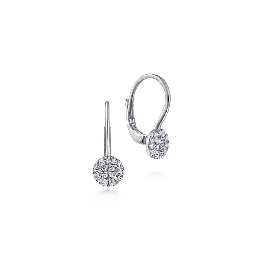 Gabriel & Co. 14K White Gold Round Pave Diamond Drop Earrings with 28 Round Diamonds 0.14 Tcw G-H SI2