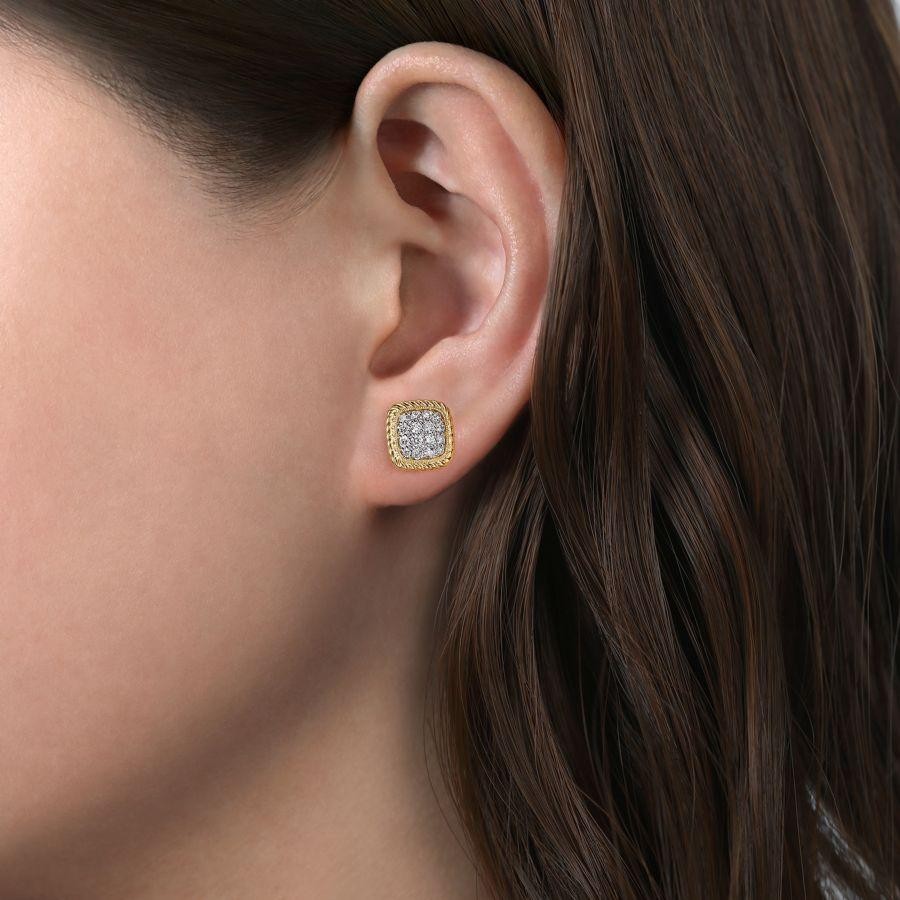 Gabriel & Co. 14K Yellow Gold Hampton Cushion Shape Pavé Diamond Stud Earrings