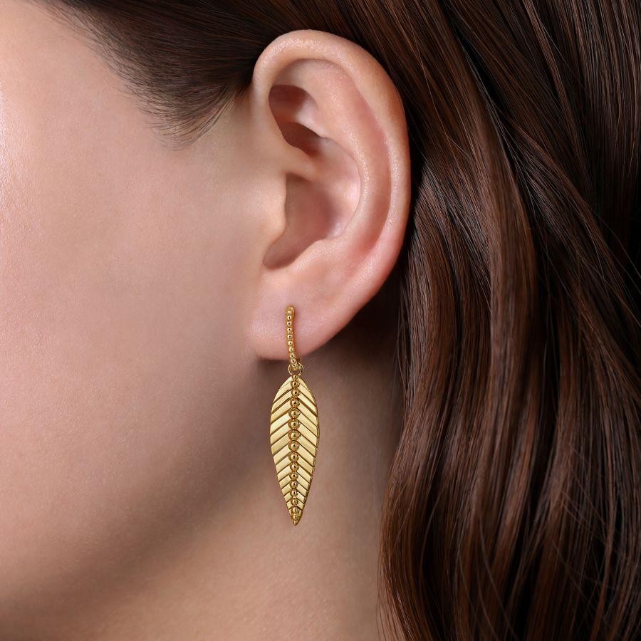 Gabriel & Co. 14K Yellow Gold Huggie Drop Leaf Earrings