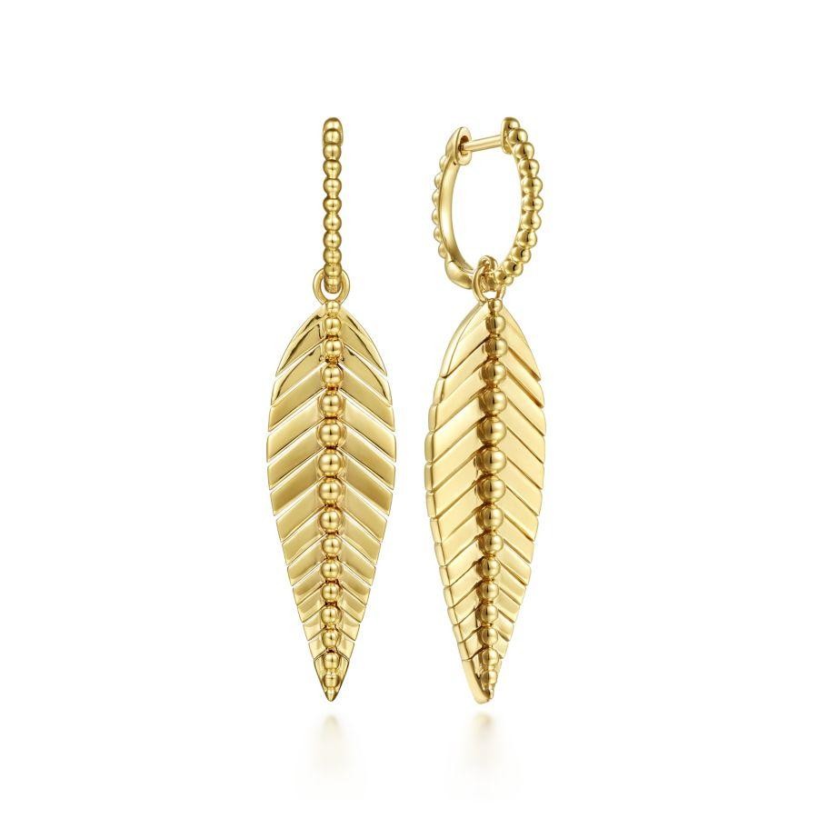 Gabriel & Co. 14K Yellow Gold Huggie Drop Leaf Earrings