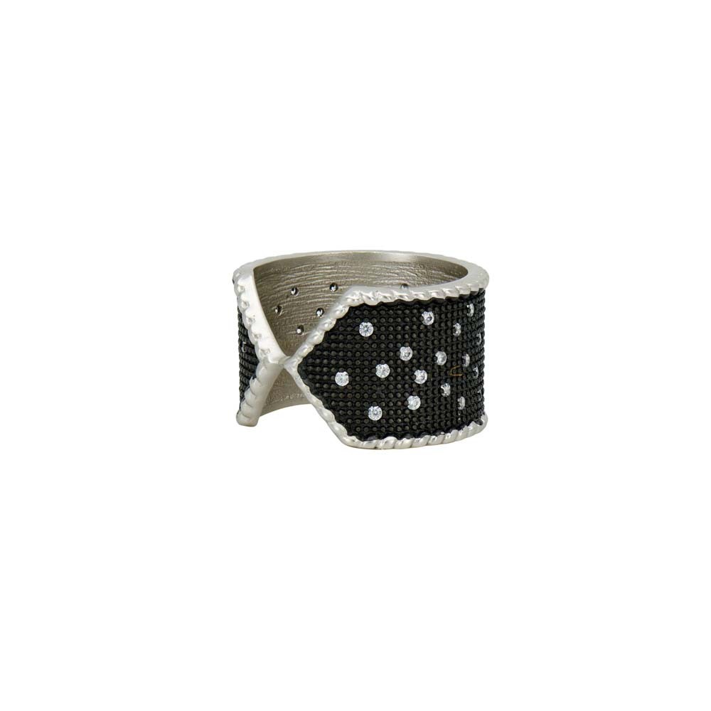 Freida Rothman Sterling Silver Rhodium Cubic Zirconia Industrial Texture Wide Band Ring