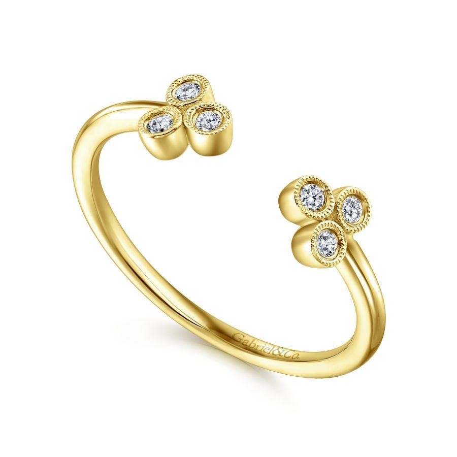 Gabriel & Co. 14K Yellow Gold Contemporary Split Bezel Set Triple Diamond Cluster Ring