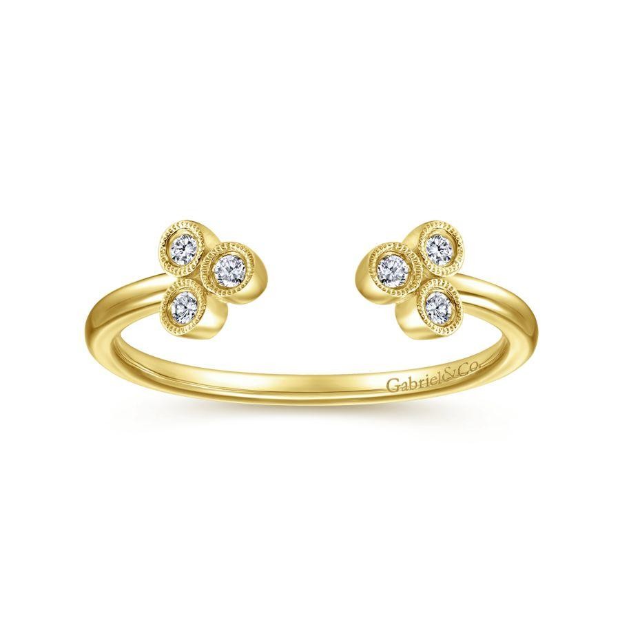 Gabriel & Co. 14K Yellow Gold Contemporary Split Bezel Set Triple Diamond Cluster Ring