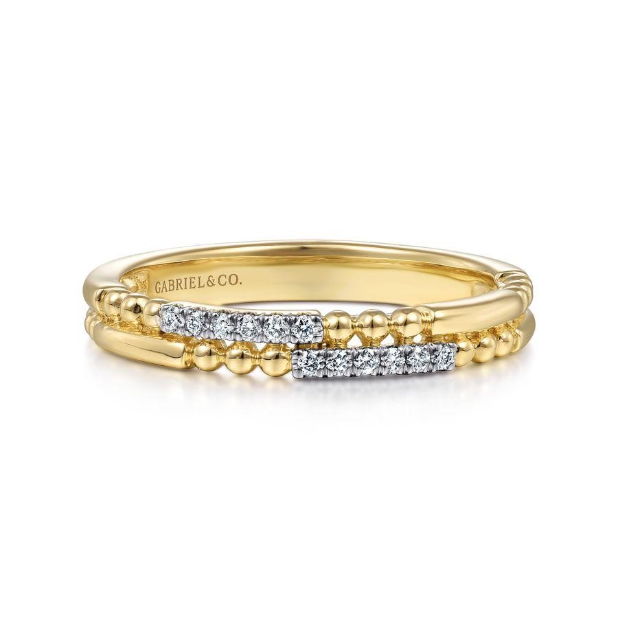 Gabriel & Co. 14K Yellow Gold Stackable Two Row Beaded Diamond Ring